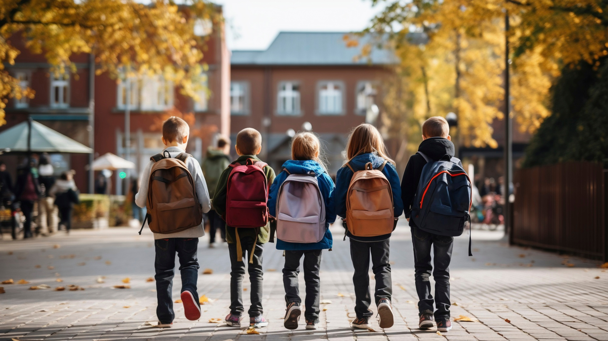 Kinder auf dem Weg zum Schulgebäude